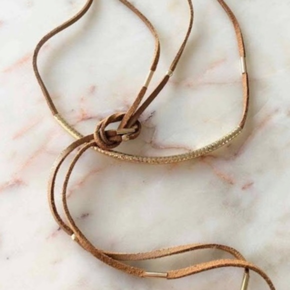 Ettika REVOLVE Brown Suede Choker Gold Accents Bolo Necklace - Picture 7 of 8